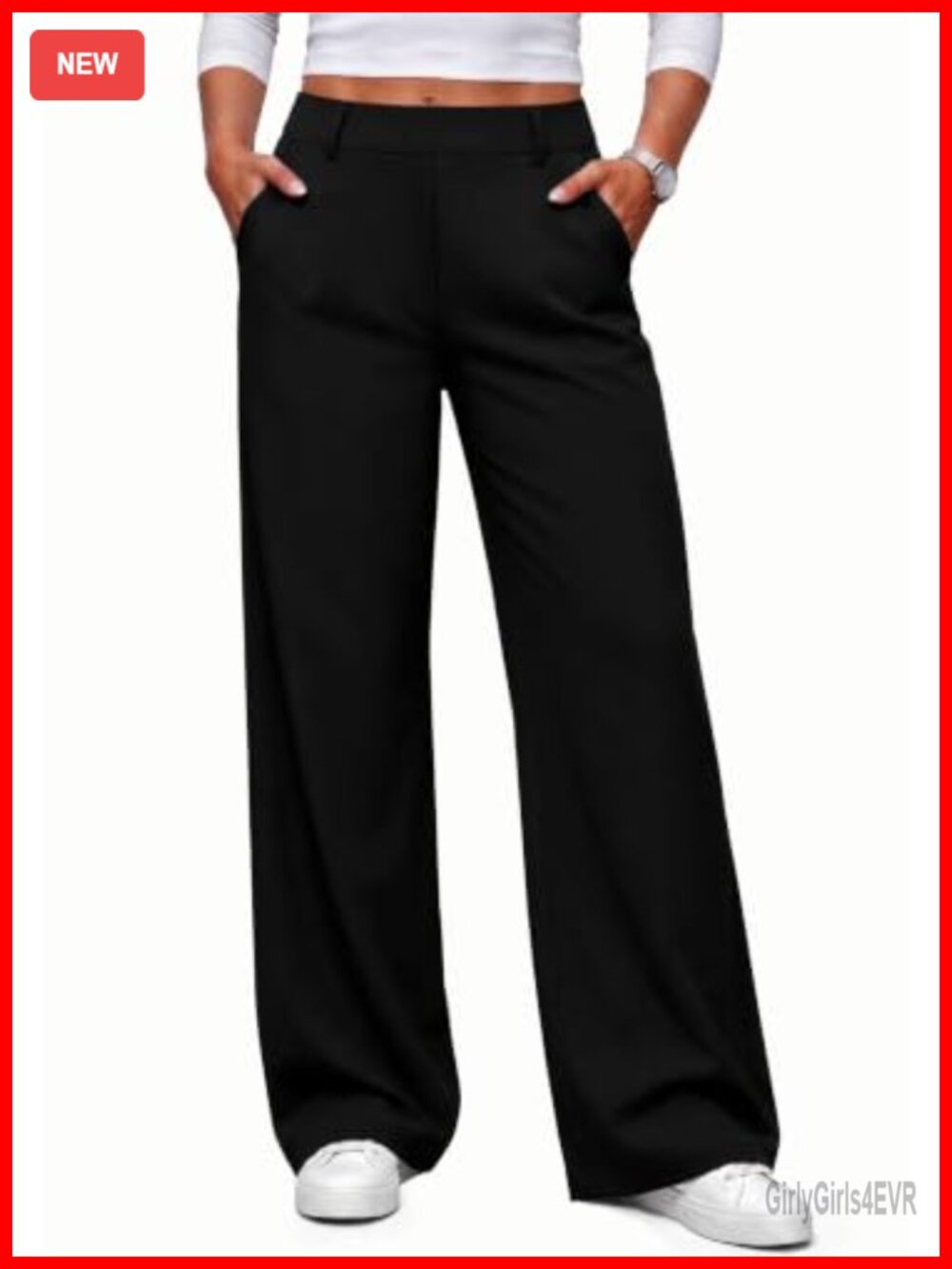 Women Wide Leg Trousers Business Casual Pull-On Pants